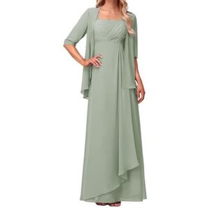 WSEYU Chiffon bruidsmeisjesjurk voor dames, voor bruiloft, ruches, galajurken, plooien, cocktailjurken, grote maten, Salie, 32