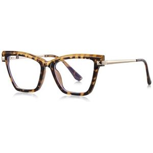 moomoobird Mode Bril Blauw Licht Blokkeren Metaal TR90 Onregelmatige Kat Ogen Bril Frame Vrouwen, luipaard gouden frame