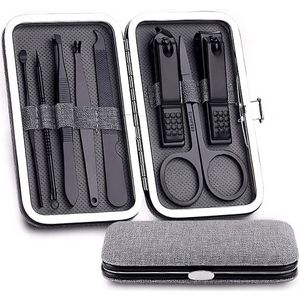 Kleine manicure set voor dames en heren, perfect voor voet en vingernagels, professionele nagelverzorgingsset in veganistisch stoffen etui, perfect voor vrouwen en mannen, grijs