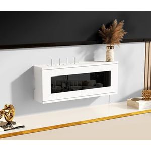 XCLOOZGL Houten Wifi-Router Opbergdoos Verbergkast Plank Decoratieve Routerverstopper Kast Voor Kabelmodem Internetuitlaat Afdekking Opbergkast Wandgemonteerd Massief Hout,Whiteb,50X11X21cm