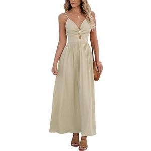 Chiffon baljurken voor dames, mouwloos, bruidsmeisjesjurken voor bruiloft, cocktailjurk, grote maten, Beige, 32