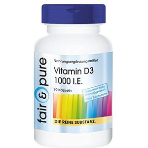 Fair & Pure® - Vitamine D3 1000 I.U. - cholecalciferol - vitamine D uit wolvet (lanoline) - natuurlijk - zonder magnesiumstearaat - 90 vitamine D3 capsules