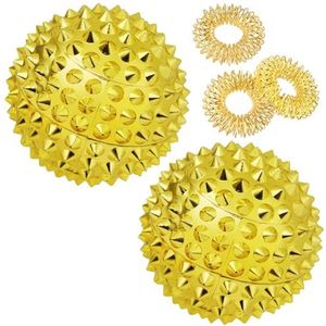URAQT 2 stuks magnetische massagebalset met 3 massageringen, handacupunctuurbal voor fysiotherapie, 47 mm gezondheidsmagnetische massagebal en fidgetring voor stressverlichting, strakke spieren (goud)