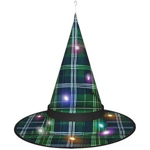 OdDdot Blauwe Schotse Tartan Heksenhoed - LED gekleurd licht, geschikt voor Halloween, Kerstmis, rollenspel en meer