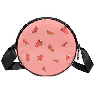 Ronde Crossbody Tas Messenger Bag Purse voor Vrouwen Watermeloen Roze Fruit Patroon, Meerkleurig, 6.7x6.7x2.3 in, Sling Rugzakken