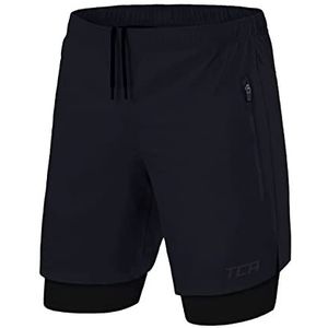 TCA Mannen Ultra 2 in 1 Hardloop Gym Shorts met Ritszakje - Marine/Zwart (2x Ritszakken), XL