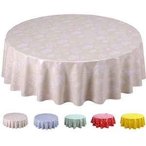 Home Direct Tafelkleed van pvc, rond, 140 cm, bladeren, beige