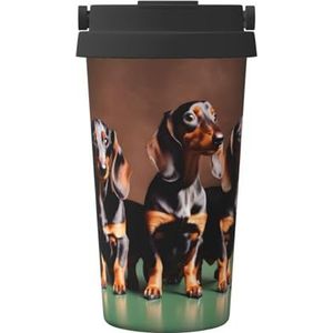 EdWal Teckel Weiner koffiemok met hondenprint, 500 ml, geïsoleerde campingmok met deksel, reisbeker, geweldig voor elke drank