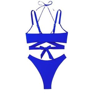 Lace-up Bikini Sets Dames Halter Badpakken Tweedelig Push Up Badpak Driehoek Bikini's String Bikinibroekjes Zomer Badmode 2025(Blue,L)