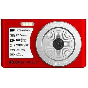 Time Lapse Video-opname 48MP Digitale Photgraphic Camera's For Kinderen Autofocus 4K UHD Outdoor Compacte Camcorder Heldere Gedetailleerde Beelden(32G SD Card,Red)
