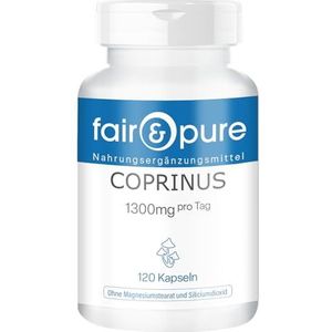 Fair & Pure Coprinus capsules 1300mg dagelijkse dosis, 120 stuks, hoedzwam, veganistisch voedingssupplement zonder toevoegingen, geproduceerd in Duitsland