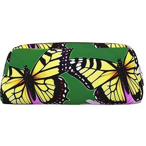 Kururi Bloem En Vlinder Print Etui Draagbare Reizen Make-up Tas Pen Pouch Organizer Doos Voor Kantoorbenodigdheden Reizen