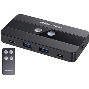 Cable Matters USB Switch 4 Port 10 Gbps en USB C Switch voor 2 computers met afstandsbediening, USB / KVM Switch Hub Switch USB C delen van 2 USB-A en 2 USB-C randapparaten tussen 2 hosts