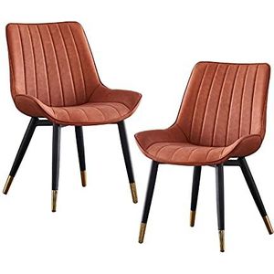 GEIRONV Set van 2 Dining Chair Side stoelen, 46 × 53 × 83cm ergonomische rugleuningen lederen keuken stoelen coffeeshops Leisure Chair Eetstoelen (Color : Orange)