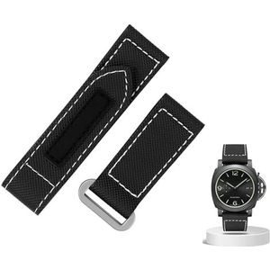 dayeer Nylon Canvas Band Voor Panerai Lumino PAM01118 01661 Zwart Blauw Horlogeband Armband 24mm (Color : Black-silver, Size : 24mm)