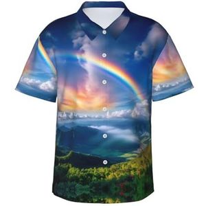 ERSDWRE Kleine regenboog-print heren korte mouwen button-down shirts casual zomer strand shirts Hawaii shirt voor mannen, Zwart, S