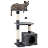 lionto krabpaal voor katten met hol en pluche bal incl. belletje, hoogte 85 cm, kattenboom met pluche, comfortabele ligplaats, voor kleine & grote katten, donkergrijs