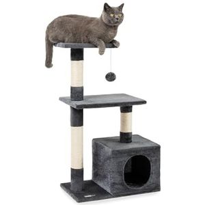 lionto krabpaal voor katten met hol en pluche bal incl. belletje, hoogte 85 cm, kattenboom met pluche, comfortabele ligplaats, voor kleine & grote katten, donkergrijs