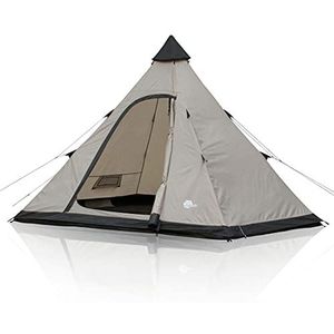 yourgear Lido Tent voor 370-4 personen, tipi-tent, bodemkuip, insectenbescherming, stahoogte, waterdicht, UV 50+ bescherming, 5000 mm, beige-grijs