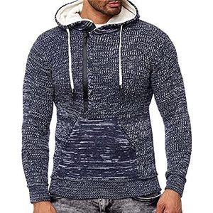Wintertrui, Heren Truien Herfst Winter Effen Gebreide Trui met Capuchon(Navy Blue,XL)