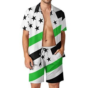 Groene dunne lijn Amerikaanse vlag Hawaiiaanse sets voor mannen button down korte mouw trainingspak strand outfits M