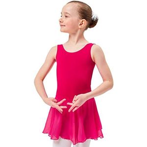 tanzmuster Balletjurk meisjes mouwloos - Minnie - EU Gr. 92-170 - zacht katoen - chiffon rokje - ballet tricot voor kinderen, aardbeiroze, 128/134 cm