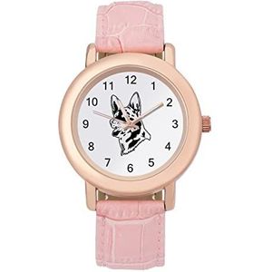 Duitse Herder Portret Vrouwen Lederen Band Elegante Lady Horloges Casual Band Drie Hand Horloge