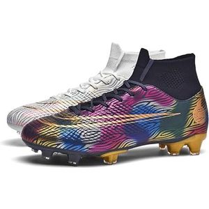 Mnplciea Voetbalschoenen voor heren, Astro Turf, sneakers voor jongens, hoge spikes, voetbalschoenen, outdoor, schoenplaatjes, tieners, professionele veterschoenen, Zwartwit2, 34.5 EU