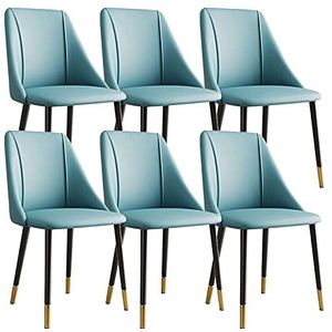 GEIRONV Leren Keuken Stoel, Koolstof Stalen Frame Kantoor Lounge Stoelen Woonkamer Zijkantje Eetkamerstoelen Set van 6 Eetstoelen (Color : Blue)