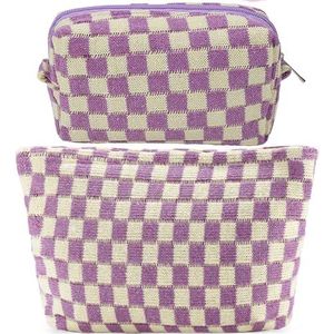 ZLFSRQ Geruite make-up tas voor vrouwen grote capaciteit cosmetische tas set reizen make-up zakje voor portemonnee rits toilettas organizer leuke Y2K esthetische trendy meisjes make-up borstels