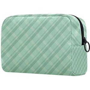 Cosmetische tassen Make-up tas Toilettas Organizer etui met rits 7.3x3x5.1 Inch voor vrouwen & meisjes Groen Geel Plaid