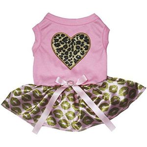 Petitebelle Puppy Hond Kleding Luipaard Hart Top Goud Lip Jurk, Medium, Lichtroze