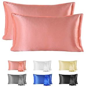 Since Silk Luxe Zijden Kussensloop 2 Stuks 22 Momme Zijde en Katoen, 100% Zijde Kussenslopen Hypoallergeen Zacht Ademend Beschermt Haar en Huid. (50 x 66 cm, Roze)