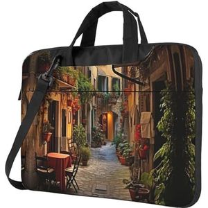 SSIMOO Roze schapen stijlvolle en lichtgewicht laptop messenger tas, handtas, aktetas, perfect voor zakenreizen, Italiaanse Old Street, 14 inch