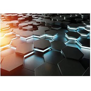 Fotobehang Hexagon 3D-effect geometrische vormen gaming - incl. lijm - voor kinderkamer jongen tienerkamer vlies behang vliesbehang behang montageklaar (416x254 cm)
