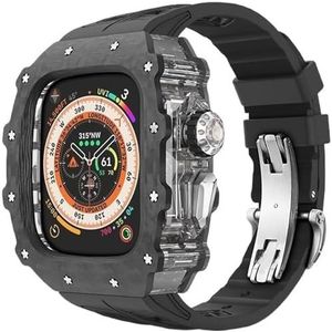 dayeer Koolstofvezel Case Band voor Apple Watch 49MM Ultra2 Ultra, fluorrubber horlogeband met Cover Mod Kit voor Iwatch Series9/8/7/6/5/4/se (Color : Blacks, Size : 45mm 44mm for 9876)