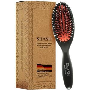 SHASH Sinds 1869 Gemaakt in Duitsland - Borstel Van Nylon Varkenshaar Voor Normaal Tot Dik Haar, Ontwart Zachtjes, Trekt Niet Uit of Gespleten Haarpunten - Verbetert de Haartextuur, Kalmeert en Ktimuleert de Hoofdhuid (Klein)