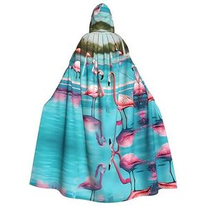 OdDdot heksenmantel, mantel met capuchon voor vrouwen, volwassen Halloween kostuums cape, heks cosplay cape-flamingo en zwembad