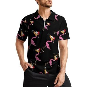 Leuke Kerstman Flamingo Heren Golf Polo Shirts Klassieke Fit Korte Mouw T-Shirt Gedrukt Casual Sportkleding Top 2XL