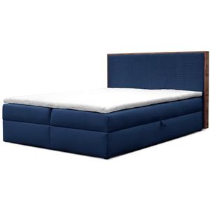 Gestoffeerd bed met elegante hoofdsteun FOREST Bed met reliëf geruit patroon Tweepersoonsbed met matras Opbergruimte Slaapkamermeubels (120x200 Marine)