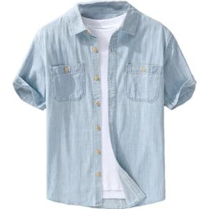 Dvbfufv Mannen Zomer Korte Mouwen Dunne Denim Shirt Casual Ademend Dagelijks T-shirt, Lichtblauw, M