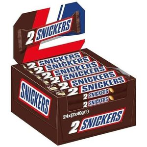 Snickers chocoladerepen; pinda's, karamel; voetbalsnack; 24 dubbele repen in een doos (24 x 2 x 40 g)