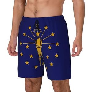 ERSDWRE Indiana State Flag Print Strandshorts met Zakken Zwembroek Mannen Zwembroek Broek Badmode voor Surfen Zwemmen, Zwart, S