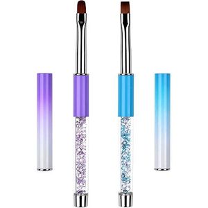 Ycyan 2Pcs Ovale & Platte UV Gel Nail Brush Set Strass Handvat Professionele Nail Art Ontwerp Borstels Multi-gekleurde
