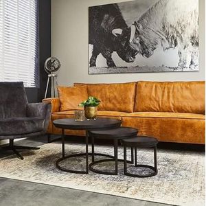 Salontafel Denver Zwart | Triole All Zwart | Set van 3 | Mangohout & metalen meubel | Industrieel interieur