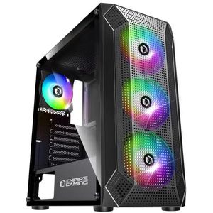 EMPIRE GAMING - Ruby pc-behuizing Gamer - ARGB Medium Tower ATX, mATX, ITX - Mesh frontplaat - Zijwand van acrylglas - 4 ventilatoren 3 Pins 5 Volt LED RGB adresseerbaar 120 mm - MB Sync - Zwart