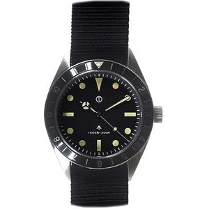 MWC Classic 1960s patroon steriele hybride kwarts staal stof zwart geel saffier horloge heren, zwart.