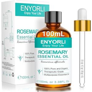 ENYORLI Rozemarijn Etherische Olie 100 ml Pure Rozemarijn Etherische Olie met Druppelaar Verfrissend voor Kantoorpersoneel en Studenten Geschikt voor Huishoudelijk Gebruik Reiniging DIY Haarverzorging