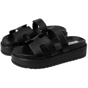 Steve Madden Bigmayven Wedge sandaal voor dames, Zwart leder, 40 EU