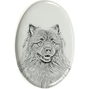 ArtDog Ltd. Keeshond, ovaal grafsteen van keramische tegels met een afbeelding van een hond